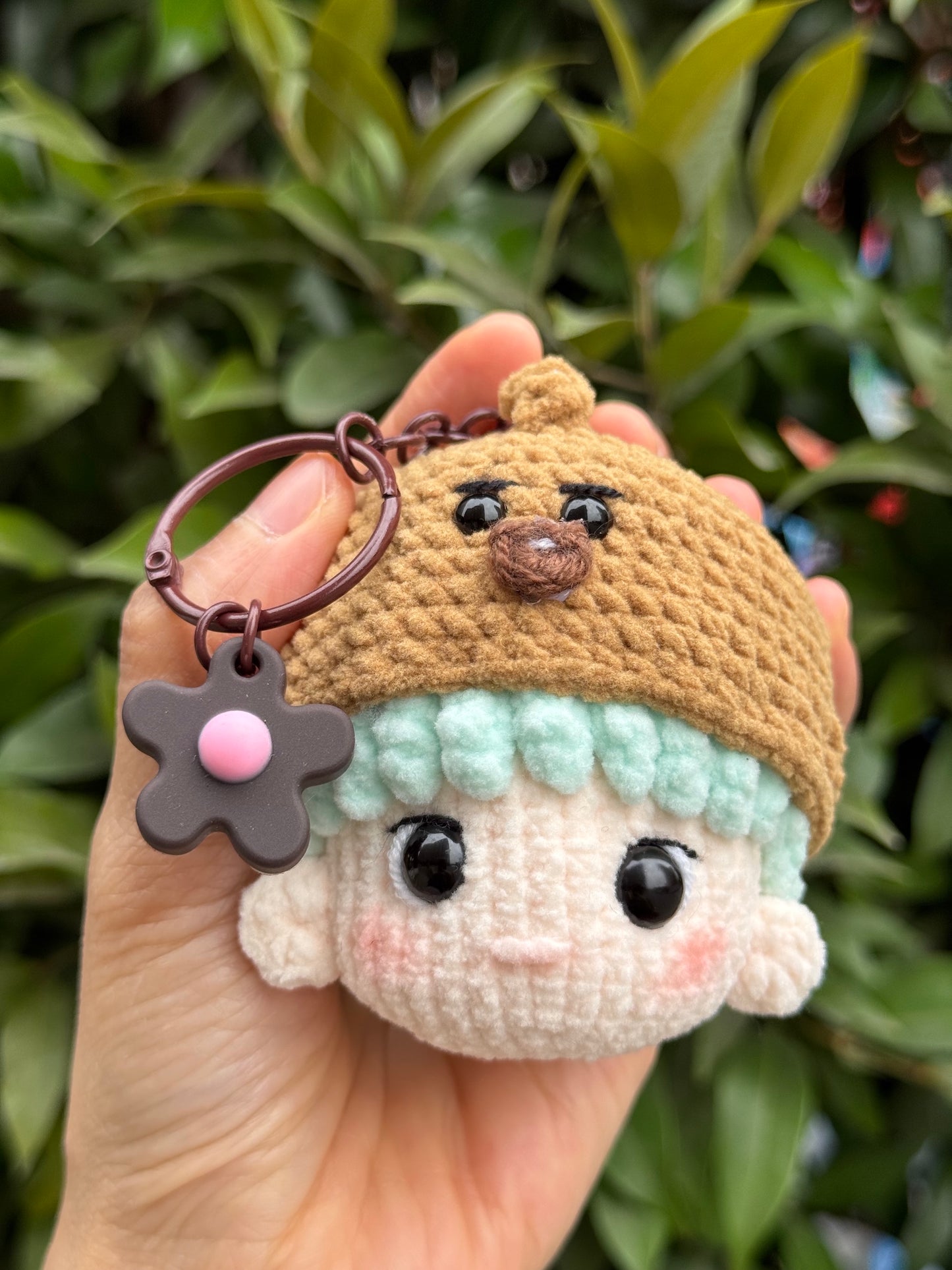 a cute crochet keychain inspired by BTS crochet