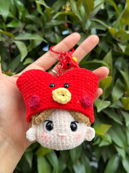 Handmade BT21 Tata crochet with a keychain on head, BTS keychain for handmade, backpack
