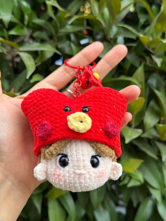 Handmade BT21 Tata crochet with a keychain on head, BTS keychain for handmade, backpack